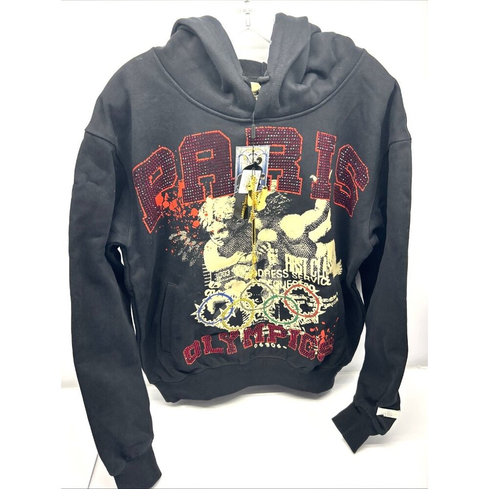 Watson Lux Hoodie Paris Black Graphic Red Rhinestones Unisex SZ L New w/Tags